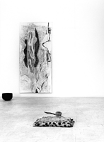 Claudia Thorban, Aronstab, 1992-1995, Installation, Zeichnung Graphit auf Leinwand, 205 cm x 98 cm