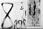 Claudia Thorban, Aronstab, 1992-1995, Graphit auf Leinwand, Acryl auf Acrylglas, dreiteilig, 205 cm x 300 cm