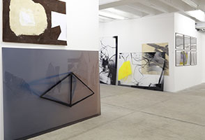 Claudia Thorban, Aronstab, 2014, Installation Galerie Schacher, Digitaldruck auf Acrylglas, Kaseinmalerei
